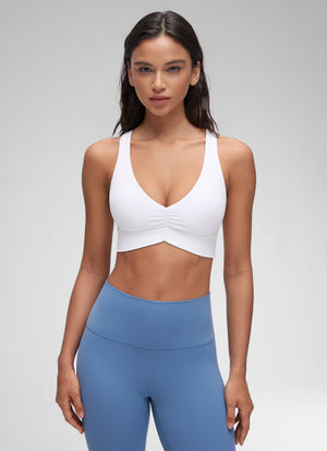 Ruched V Neck Longline Bra - Ruched Detail, V Neck, Longline