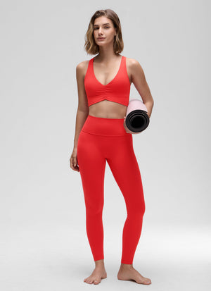 Ruched V Neck Longline Bra - Ruched Detail, V Neck, Longline