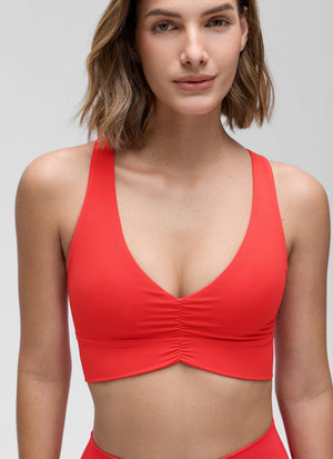 Ruched V Neck Longline Bra - Ruched Detail, V Neck, Longline
