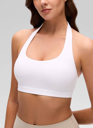 Open Back Sports Bra - Scoop Neck, Cut-out Back