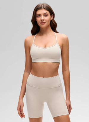 Thin Strap Cross Back Bra - Cross Back, Delicate Straps - Tan