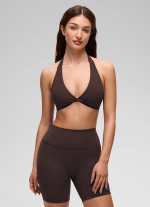 Halter Neck Sports Bra - Twist Front, Double Lined