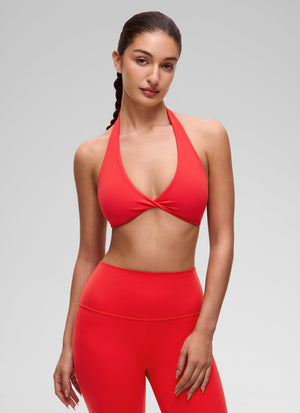 Halter Neck Sports Bra - Twist Front, Double Lined