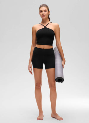 Halter Sports Bra - Cross Halter, Built-in Bra Tank