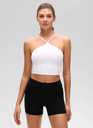 Halter Sports Bra - Cross Halter, Built-in Bra Tank