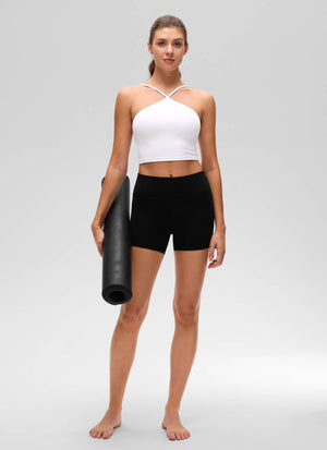 Halter Sports Bra - Cross Halter, Built-in Bra Tank