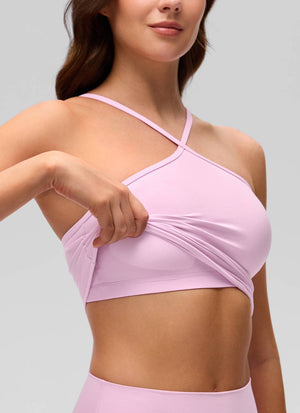 Halter Sports Bra - Cross Halter, Built-in Bra Tank