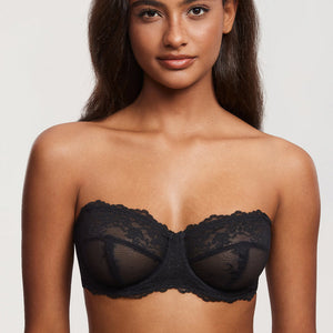 Side angle of white molded cup strapless bra showing underwire and lace trim - MissFine