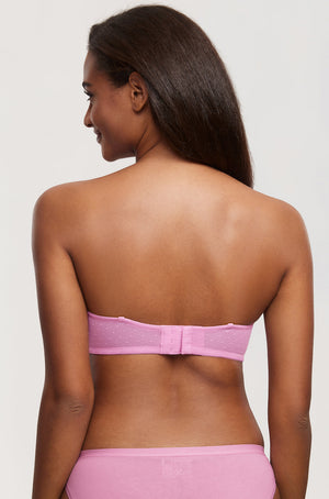 Back view of pink strapless bra with smooth band and multiple closure settings - MissFine