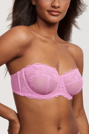 Back view of nude strapless bra with wide wings and hook-and-eye closure - MissFine