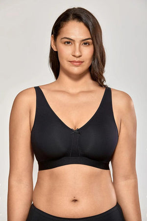 Back view of gray bra with wide band and multi-hook back closure for added support - MissFine