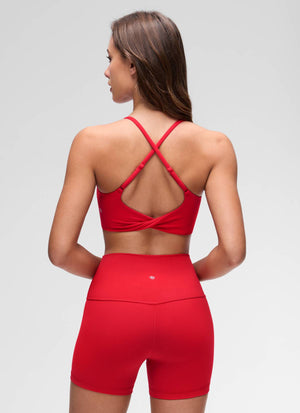 Cross Back Sports Bra - Twist Design, Secure Hold - Red