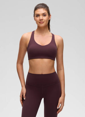 V Neck Strappy Bra - V Neck, Strappy Design - Plum