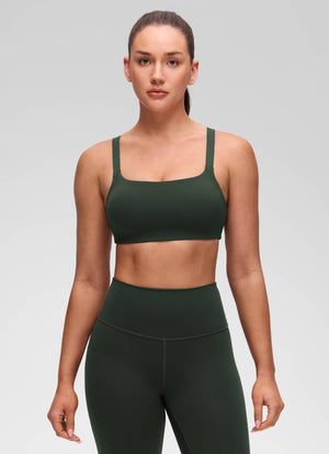Wide Strap Sports Bra - Adjustable, Soft Band - Green