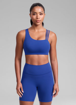 Gym Bra - Asymmetric Straps, Medium Support - Waves Blue