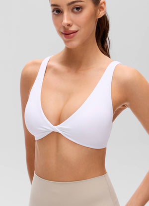 V Neck Sports Bra - Twist Front, U Back