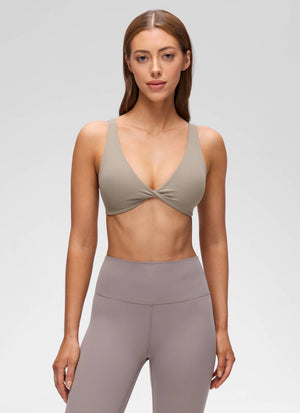 V Neck Sports Bra - Twist Front, U Back