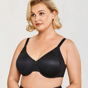 Side view showing padded seamless cups and adjustable straps on full coverage bra - MissFine
