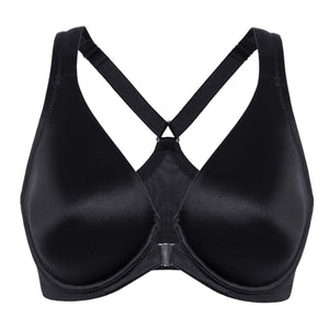 Back view of black bra showing convertible cross-back straps and smooth wide band - MissFine