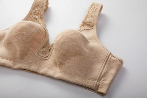 Side angle of nude non padded bra highlighting full coverage cups and smooth cotton fabric - MissFine