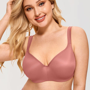 Front view of black seamless moulded bra with padded cups, underwire and wide straps - MissFine