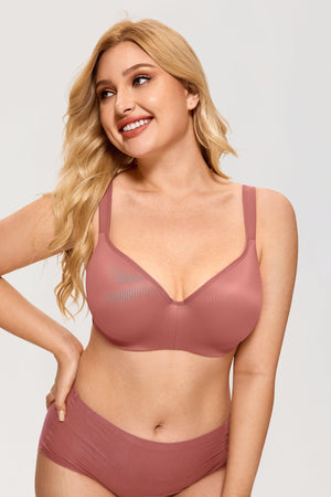 Back view of dusty rose seamless bra showing adjustable straps and hook-and-eye closure - MissFine