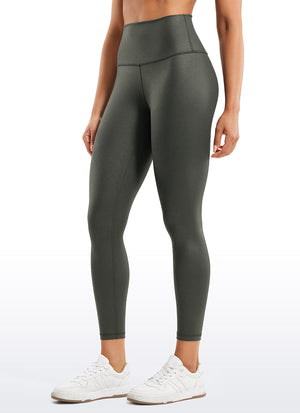 Matte Faux Leather Leggings - High Waist, 25 Inch Olive Green Foil Pattern - view 1
