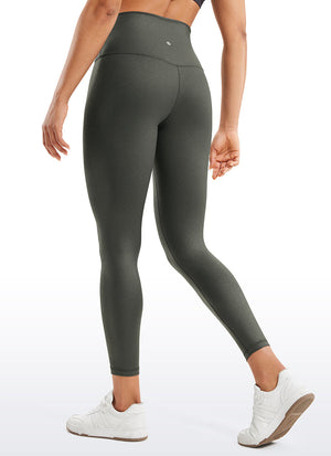 Matte Faux Leather Leggings - High Waist, 25 Inch Olive Green Foil Pattern - view 2