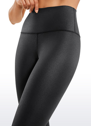 Matte Faux Leather Leggings - High Waist, 28 Inch Tall Black Foil Pattern - view 4