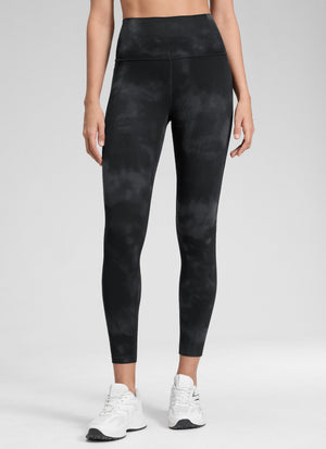Yoga Leggings with Pockets - Butterluxe Fabric, 25 Inch Black Tie Dye Flowers - view 1