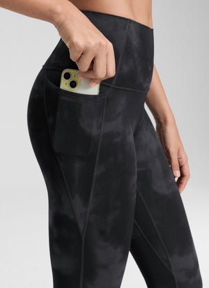 Yoga Leggings with Pockets - Butterluxe Fabric, 25 Inch Black Tie Dye Flowers - view 5