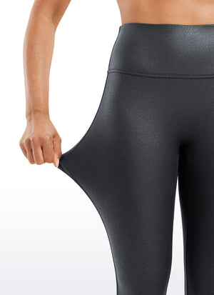 Faux Leather Leggings - No Front Seam, Smooth Panel, High Waist Mysterious Grey Foil Pattern - view 4