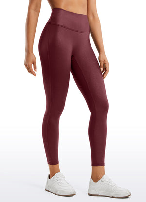 Faux Leather Leggings - No Front Seam, Smooth Panel, High Waist Red Merlot Foil Pattern - view 1