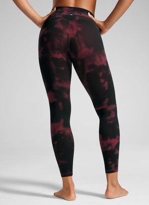 High Rise Workout Leggings - Butterlift Fabric, 25 Inch Burgundy Tie Dye Flowers - view 2