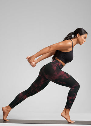 High Rise Workout Leggings - Butterlift Fabric, 25 Inch Burgundy Tie Dye Flowers - view 3