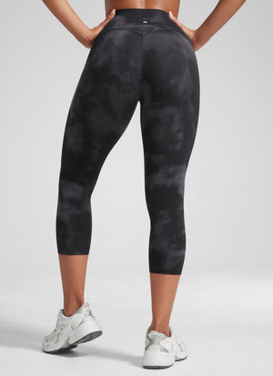 High Rise Workout Leggings - Butterlift Fabric, 21 Inch Black Tie Dye Flowers - view 2
