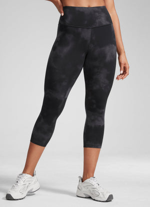 High Rise Workout Leggings - Butterlift Fabric, 21 Inch Black Tie Dye Flowers - view 1