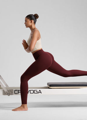 High Rise Workout Leggings - Butterlift Fabric, 28 Inch Tall Red Merlot - view 5