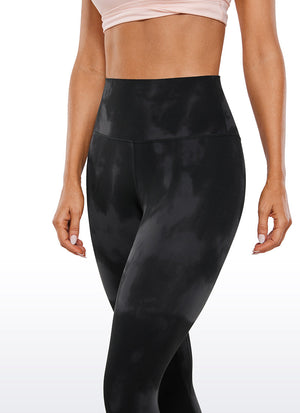 Yoga Leggings with Double Seam - Butterluxe, High Waist, 25 Inch Black Tie Dye Flowers - view 3