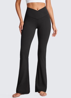 Flared Leggings with Crossover Waist - Butterluxe, 33 Inch Black - view 1