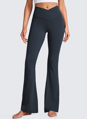 Flared Leggings with Crossover Waist - Butterluxe, 33 Inch True Navy - view 1