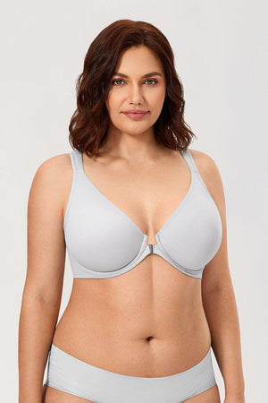 Back view highlighting smooth band and strap adjusters on full cup support bra - MissFine