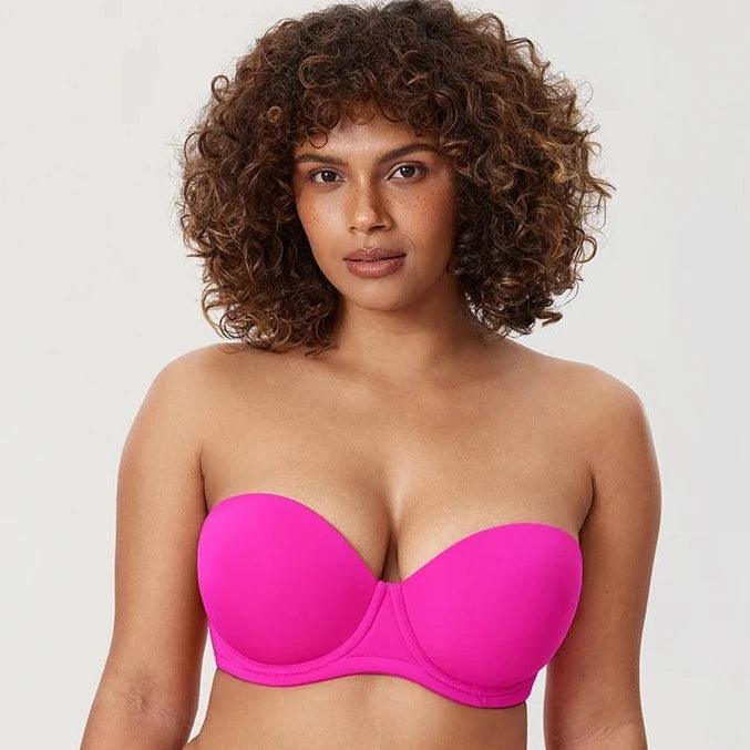 Side angle of seamless strapless bra showing underwire support and full coverage - MissFine