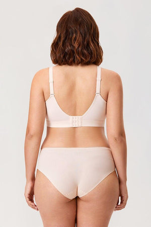 Back view of nude full cup non wired bra with adjustable straps and hook-and-eye closure - MissFine