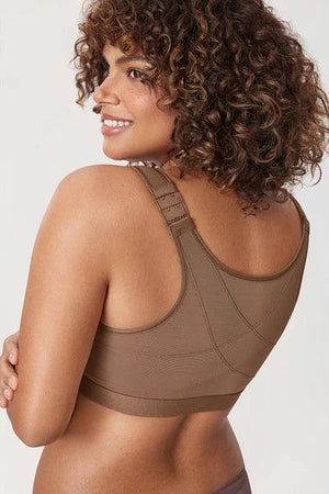 Front view of purple seamless full cup bra with wide shoulder straps and zipper closure - MissFine