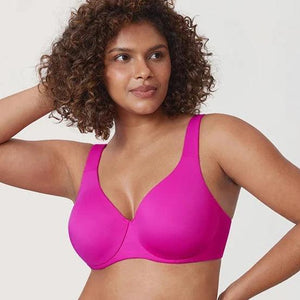 Front view of fuchsia full cup cotton bra with smooth seamless cups and wide underband - MissFine