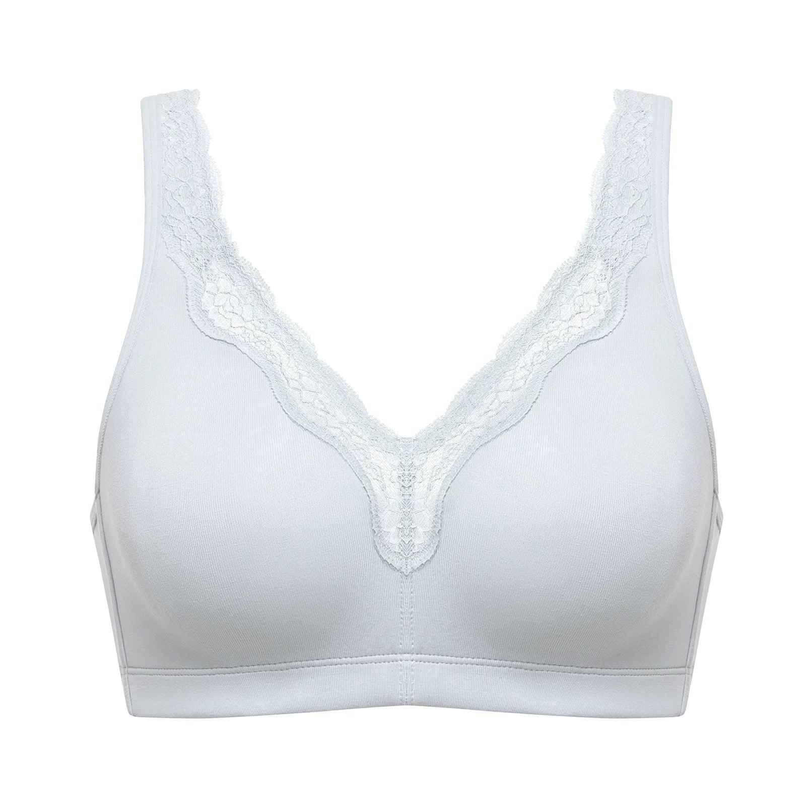 Side angle of nude non wired full cup cotton bra showing smooth seamless cups and soft band - MissFine