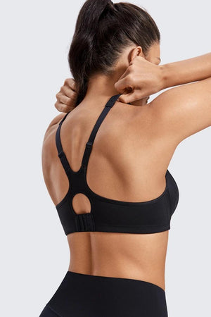 Side angle of blue underwired sports bra highlighting molded padded cup shape - MissFine