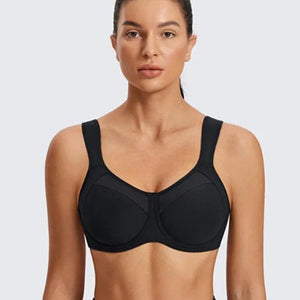 Side angle showing push up shaping and underwire support on black sports bra style - MissFine