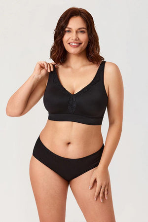 Back view of adjustable strap bra with hook-and-eye back closure and soft band - MissFine